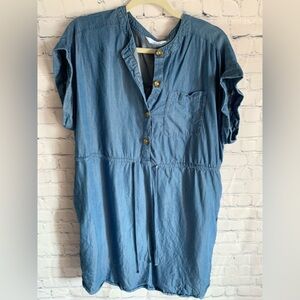 Button Down Blue Dress w/ Rolled Sleeves